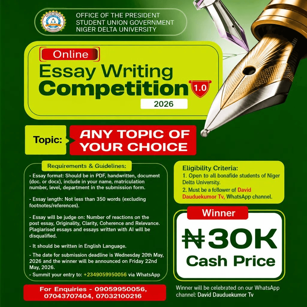 SUG Launches Essay Competition 1.0 with ₦30,000 Cash Prize for NDU Students